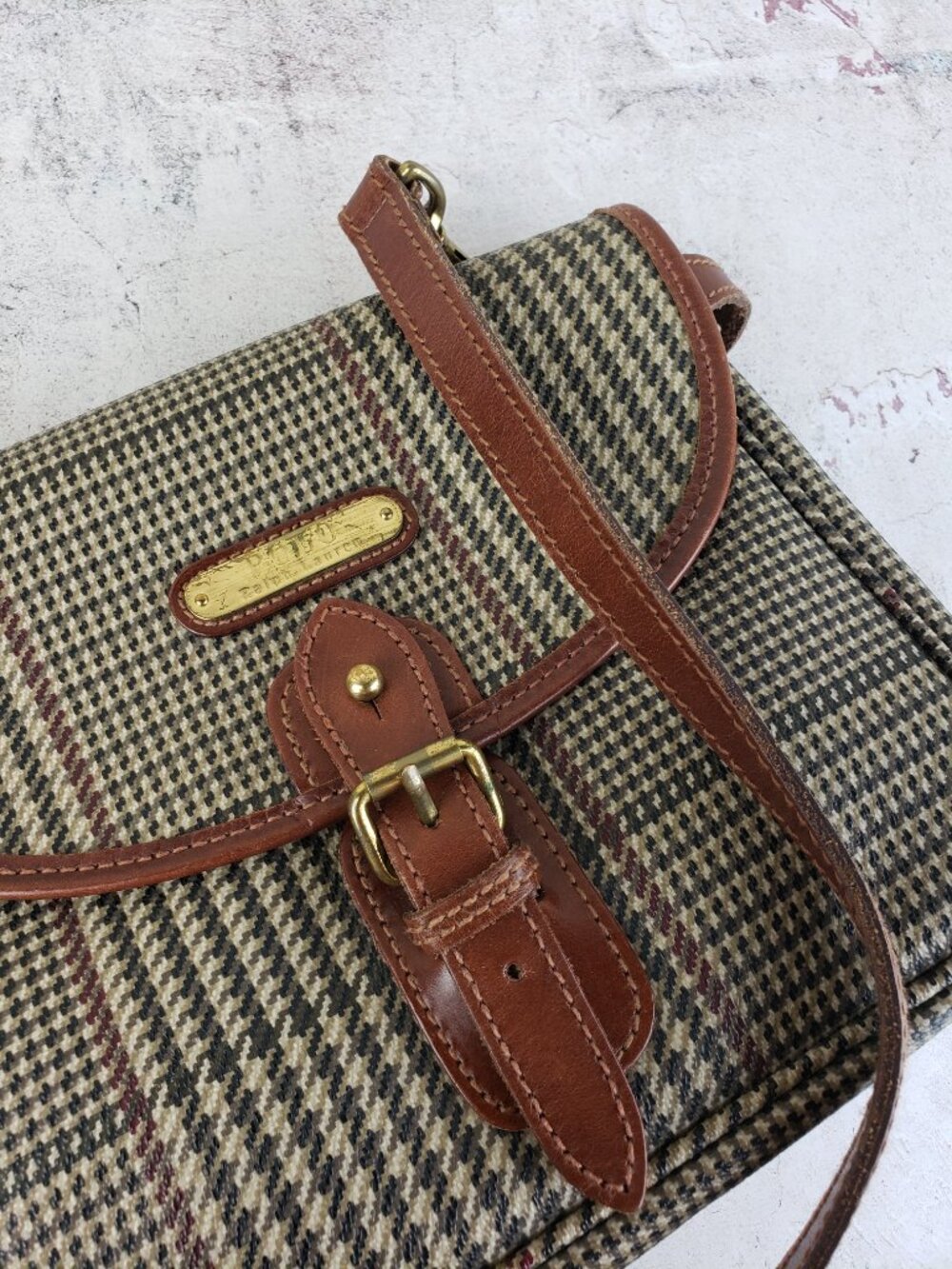 Vintage POLO Ralph Lauren Shoulder Bag Houndstooth Plaid Coated Canvas Leather - Picture 14 of 15